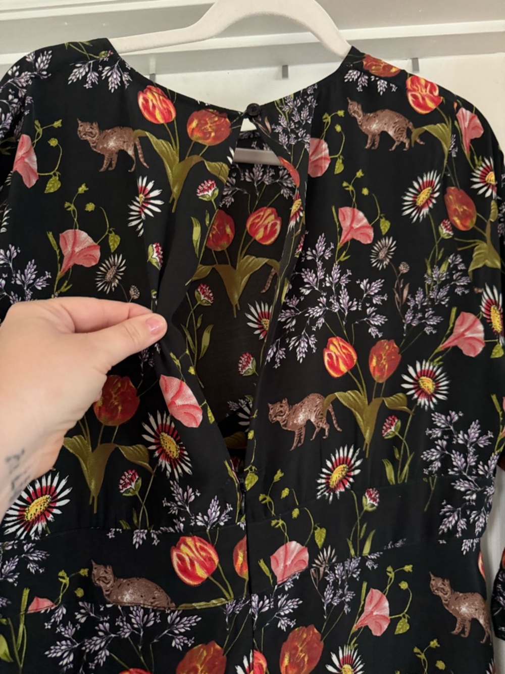 ASOS Black Floral Tie-Sleeve Midi Dress - Picture 8 of 11